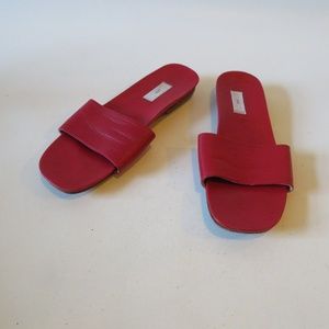 BARNEYS NEW YORK CO-OP RED LEATHER SLIDE SANDALS 8